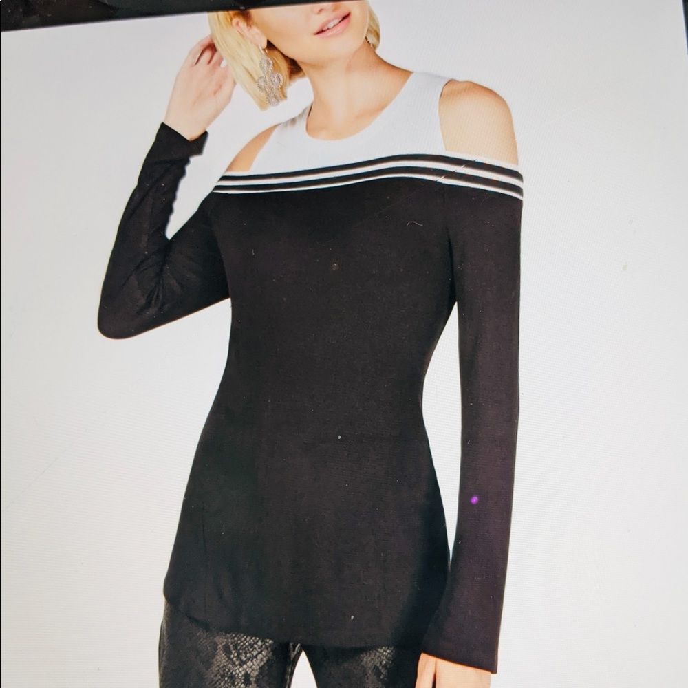 INC International Concepts Black and White Off-the-Shoulder Sweater